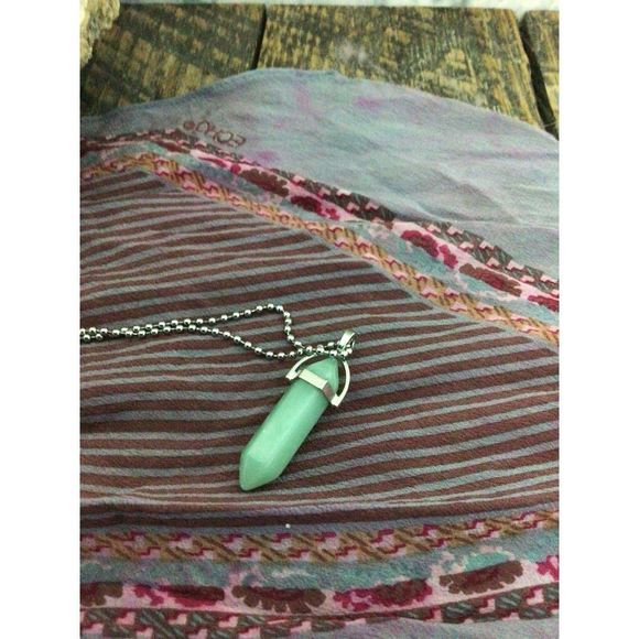 NWT Natural Gemstone Long Hexagonal Pointed Reiki Chakra Pendant Necklace Jade 2 - Picture 8 of 11